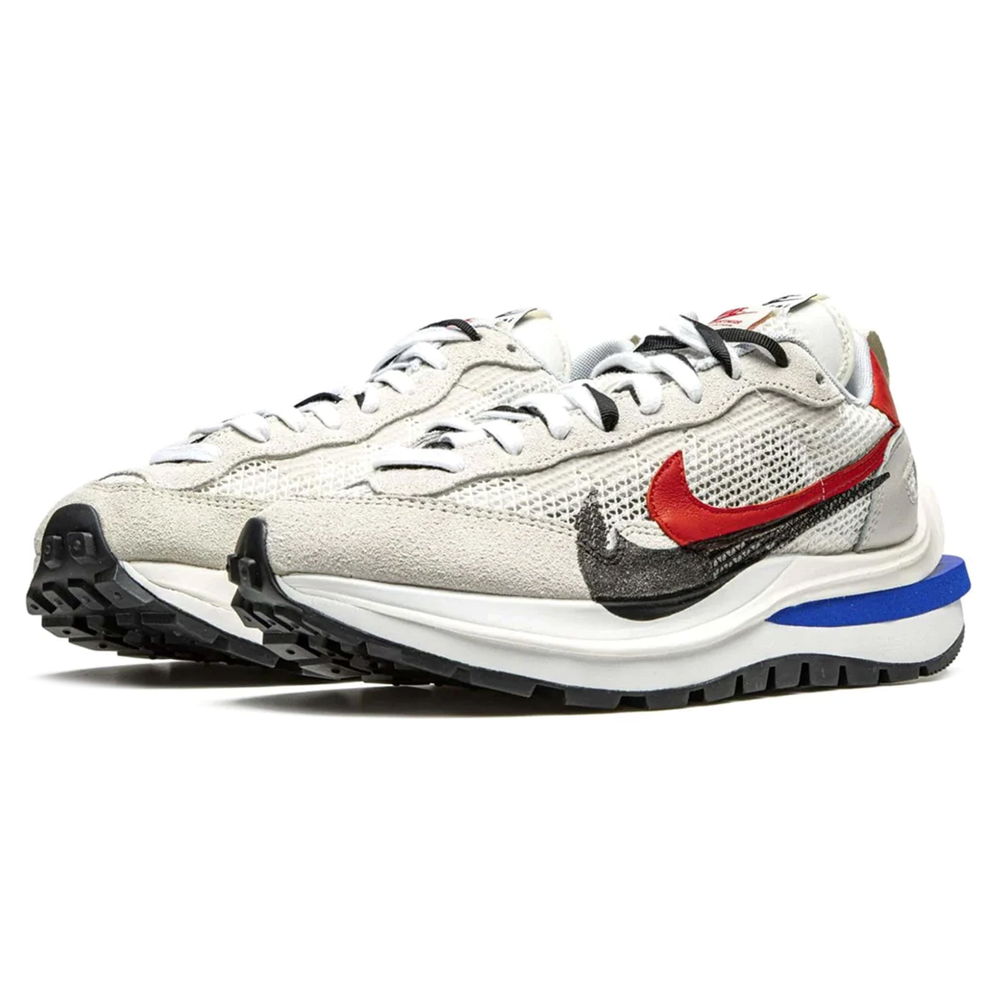 Front side view of Nike x Sacai Vaporwaffle Sail Sport Fuchsia Sneaker CV1363-100